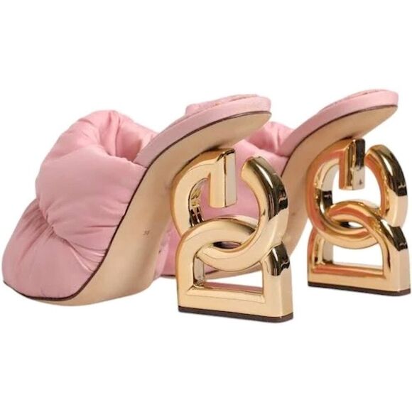 Dolce & Gabbana Quilted Interlocking Dg Heel Piumino Slide Sandal Pink 36 - Picture 3 of 6